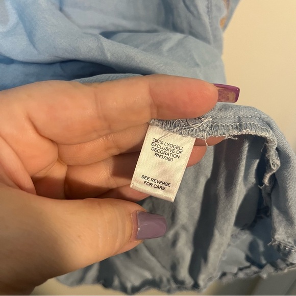 Cato Plus Size 18/20 Chambray Embroidered Blouse Gold beadwork Boho Hippie tunic - Picture 7 of 8